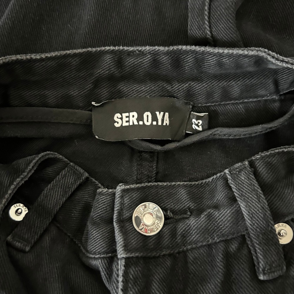 SER.O.YA Stone Black Christy Cut-Out Double Waistband Straight Leg Jeans Size 23 - Picture 7 of 8